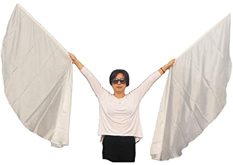 Winged Sirenny Paar Leichte Halbkreis 180cm Seiden-Engelsflügel mit Flexiblen Stäben, Seiden-Tanzflügel für Bauchtanz, Performance & Anbetung. Handbemalte Farben, Tragbare Stäbe