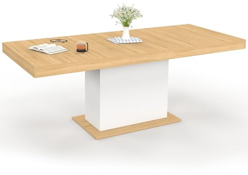 IDMarket – Mesa de comedor extensible rectangular Eden 6-10 personas, madera y blanco, 160-200 cm