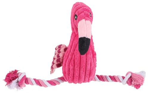 POPETPOP Flamingo Dog Squeaky Rope Toy - Lightweight Indoor Chew Toy for Puppies and Small Dogs Soft Durable Fabric for Teeth Cleaning and Interactive Tug-of-War Play
