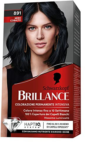Schwarzkopf, Brillance Colorazione Permanente, Tinta per Capelli, Crema Colorante Intensiva con Balsamo Nutriente Diamond Shine, Copertura dei Capelli Bianchi, Tonalità 891 Nero Cobalto