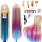 Cabeza Peluqueria, 100% cabello humano Cabeza de maniquí Maniquí, cosmetología Práctica Trenzado Estilo Entrenamiento Coloración Blanqueamiento Teñido Curling Cortar (Arco iris)