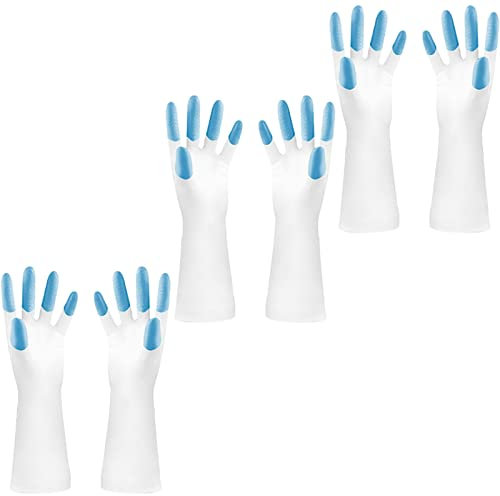 BAMFY 3 Paare Putzhandschuhe Lange Manschette Haushaltshandschuhe Wiederverwendbar Küchenhandschuhe for Reinigung Waschen rutschfest Spülhandschuhe (Color : Blau, Size : A)