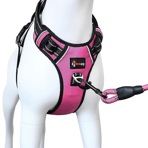 Bossdog No Pull Dog Harness and Lead Set | Anti Pull Dog Harness No Pull For Small, Medium, Large and Puppy Dogs | Features Sturdy Top Handle and Reflective Strips (Medium, Pink)
