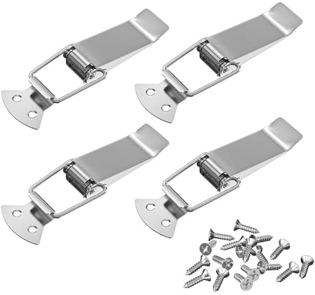 VOCIBO® Lot de 4 fermetures à cliquet en acier inoxydable de 91 mm avec vis, 16 pièces, fermeture à levier, fermeture de caisse, serrure à capuchon pour tiroir, coffre, armoire