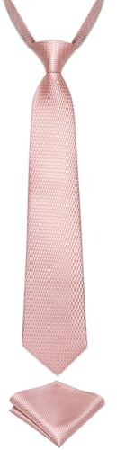 DiBanGu Corbata preatada para niños de seda y pañuelo de bolsillo para niños de 7 a 15 años, Rubor, Taille unique