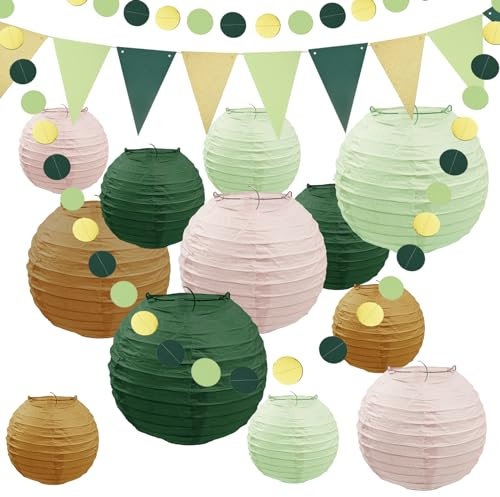 Hyacinthy 16pcs Lanterne Papier, décoration de Lampe en Papier Vert à Fil Rond, Abat - Jour de Suspension Papier réutilisable pour la décoration de Mariage d'anniversaire