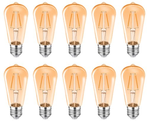 MZYOYO Kunststoff E27 LED 2W Vintage Glühbirne,ST58 2W LED für Lichterkette,200LM,2700K Warmweiß Leuchtmittel,E27 Birnen außen für Party,Lichterkette,Deko,Amber,Nicht Dimmbar,10 Stück