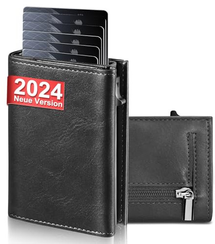 UNOSEKS Portmonee Herren - Geldbörse Herren Kartenetui mit RFID Schutz, Slim Wallet mit Münzfach,Smart Wallets mit ID & Card Cases for Men,Aluminium Kreditkartenetui bis 1-6 Karten(Schwarz)