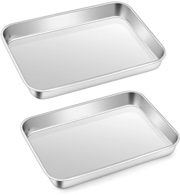 Mini Oven Tray Set of 2, Homikit Stainless Steel Baking Pans Cookie Sheets, Perfect for Small Roasting Serving Cooking, 23.7x17.7x2.5cm, Healthy, Easy Clean & Dishwasher Safe