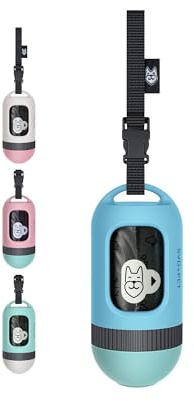 SVD.PET Dog Poop Bag Dispenser, Retractable Dog Waste Bag Holder for Leash, Pet Poop Bag Holder with 15 Bags, Dog Walking Accessory (Blue/Jade)