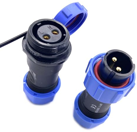 Conector Enchufe de aviación SP17 de 2 Pines, IP68 Enchufe sin Soldadura Impermeable y a Prueba de Polvo para lámparas Exteriores Utiliza 500 V 10 A (engarzado de Tornillo de Cable 14 AWG)