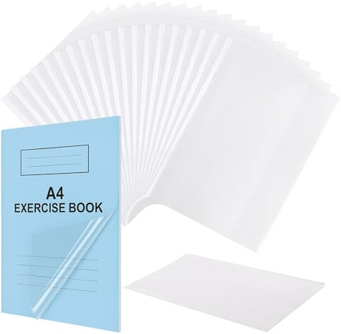 EXERZ A4 Heftumschläge, 20 Stück, transparent, wasserabweisend, zum Hineinschlüpfen, für Notizbuch, Buchhülle, PP (A4 x 20)