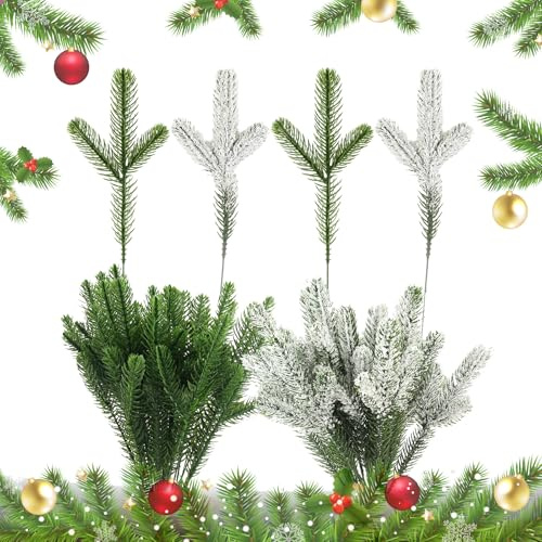 SJUNJIE 48 Pezzi Rami Pino Decorativi Natalizi 24 cm Rami per Decorazioni | Natalizie Diy Ramo di Abete in Plastica Adatto per Ghirlande Tavoli da Pranzo e Decorazioni per Il Soggiorno