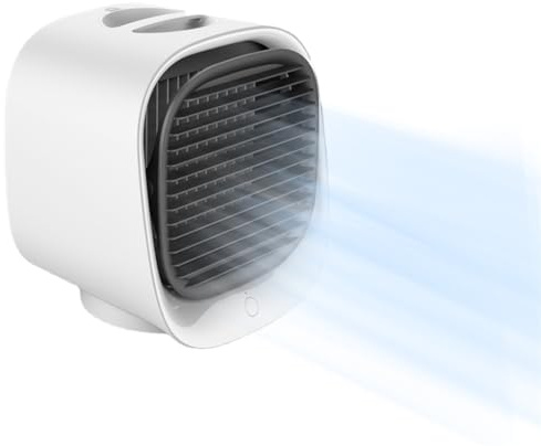 HADAVAKA Refroidisseur d'air Portable, Ventilateur De Bureau, Mini Refroidisseur d'air Humidificateur avec 3 Vitesses, Ventilateur USB De Bureau, Ventilateur De Climatisation De Bureau (White)