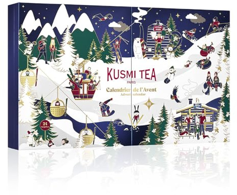Kusmi Tea - Calendrier de l'Avent 2024 Bio - 24 Surprises - Thés Noirs, Verts, Blanc, Infusions & plus encore - Idée Cadeau Femme et Homme - Sachets, Miniatures & Accessoires (Noël Givré)