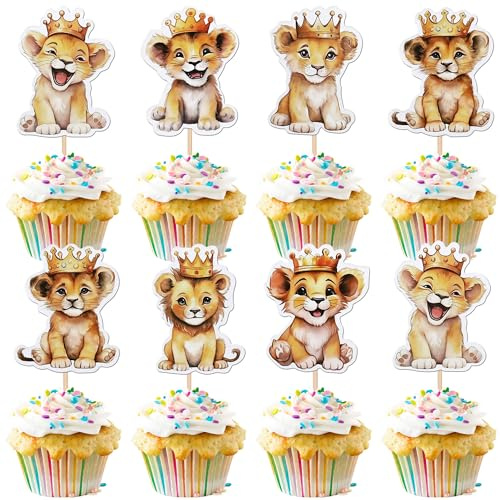 36 Stück Löwe Cupcake Toppers Wildes Tier Tortendeko Löwe Kuchen Deko für Wildes Tier Thema Baby Dusche Kinder Geburtstag Party Kuchen Dekorationen