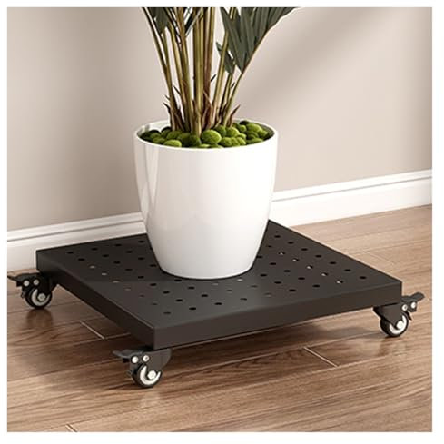 WIGSELBL Carrello per piante quadrato, in metallo, resistente, con ruote universali, carrello per piante con ruote, vassoio con sottovaso (nero, 50 cm)