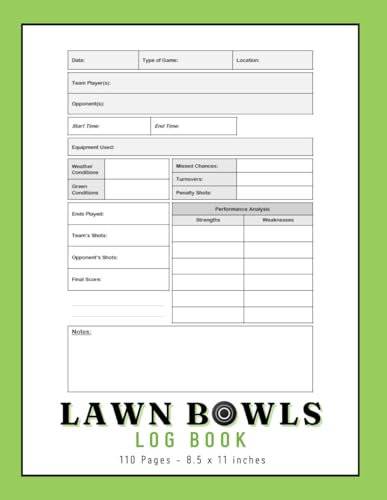 Lawn Bowls Log Book: 110 Pages | 8.5 x 11 inches