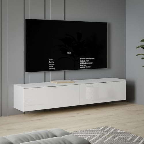 FORTE LIBERTAD moderner Fernsehtisch TV Schrank Lowboard 180 360 für Fernseher 55 65 80 Zoll, Wohnzimmer, hängend oder stehend, Weiß Hochglanz, 179,6 cm breit x 35,4 cm hoch x 34,8 cm tief
