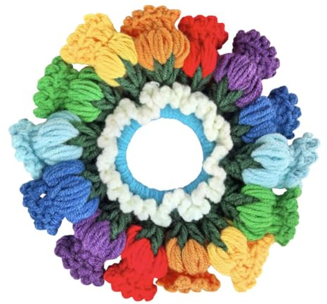Umibow Lily of the Valley Flower Hair Tie Handmade Elastic Hair Bands Large Crochet Scrunchie Flower Hair Rope Ponytail Holder Knitted Hair Accessories for Women