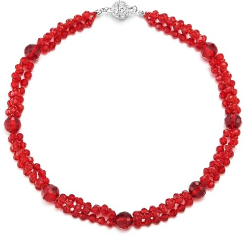 COOLSTEELANDBEYOND Perlen Kristall Cluster Statement Halskette Geflochtene Kette Halsband Choker Halskette, Magnetverschluss