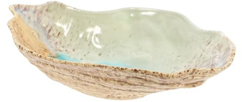 BESTonZON Ceramic Outdoor Bird Feeding Tray with Insect Motif 11.5 Inch Glazed Blue-green Puddler Plate for Garden Birds and Parrots