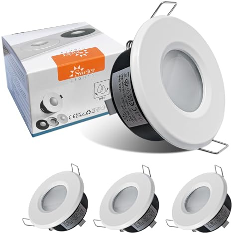 Sweier 4 Pack IP65 Waterproof Recessed Downlights GU10 - Bathroom & Kitchen Ceiling Spotlights, Die-Cast Aluminum Anti-Glare, 68mm Cut-Out, Matte White Finish Incl. GU10 lamp Holder(Bulbs Excluded)