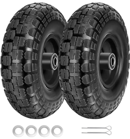 2 Stück 10 Sackkarrenrad Räder für Schubkarre Vollgummireifen 4.10 3.50-4 Geeignet für Bollerwagen, Sackkarre, Transportwagen und Handwagen mit 16 mm Achsdurchmesser, ØxB：260 x 85 mm