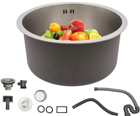 Edelstahl Spüle Rund 304,Einbauspüle Klein, Durchmesser 41Cm, Rundes Spülbecken Spüle Mit Überlauf Inkl, Rund Küchenspüle, Camping Waschbecken Mit Filter Und Kanalisation
