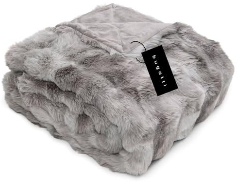 bugatti Bubble Kunstfell Decke 150x200 cm - Fellimitat Kuscheldecke besonders flauschig & weich, besonders warm, Felldecke hellgrau