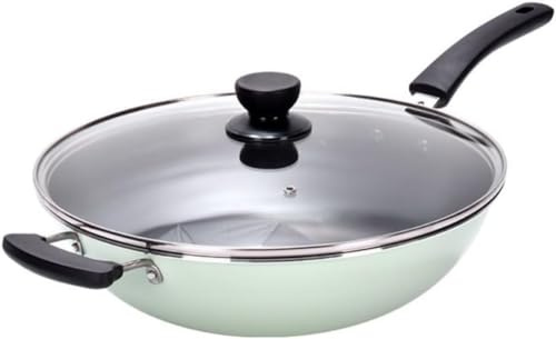 Moderne Wokpfanne aus Aluminiumlegierung, grüne, chemikalienfreie chinesische Wokpfannen mit flachem Boden, leichte Pfannen mit Verbrühungsschutzgriff und Sichtglasdeckel, für alle He(30cm)