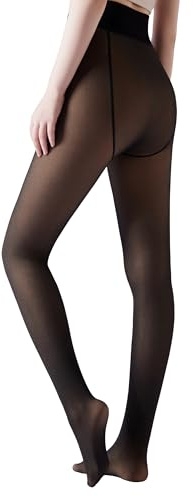 CoziSox Collant polaire thermique effet transparent hiver femme, taille haute gainante push-up 230g chaud 0-15°C, couleur peau voile noir, M
