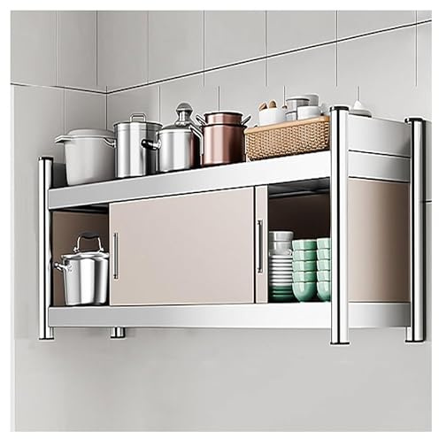 Armadietto portaoggetti da parete in acciaio inox, mensola portaoggetti da parete con porta scorrevole, armadio decorativo resistente per sala da pranzo, bagno, soggiorno
