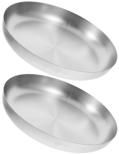 COLLBATH 2 pièces Lot de Assiettes Rondes Acier Inoxydable Plateaux de Service Réutilisables Résistantes et Faciles à Nettoyer pour Snacks Desserts et Steaks Adaptées Barbecue et Camping