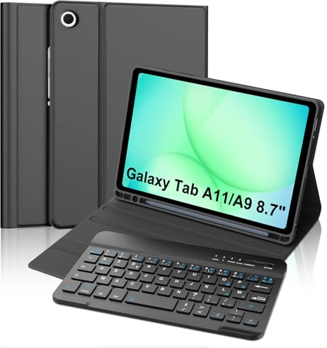 FOGARI Étui Clavier pour Samsung Galaxy Tab A11/A9 8.7 Pouces | AZERTY Français Clavier Magnétique Bluetooth sans Fil Housse avec Pen Holder pour Samsung Galaxy Tab A11 2025/A9 2023, Noir