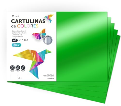Cartoncino Colorato Metallizzato, Fogli Grandi 50x65 cm, Cartoncini 230g per Fai da Te, Progetti Creativi e Arte con Effetto Riflettente m-office (125 fogli, verde)