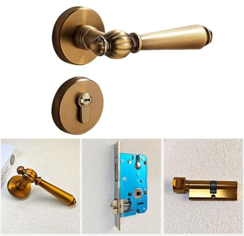 Honseadek Cerradura de puerta retro para puertas interiores de madera, manija de puerta de estilo vintage con tira silenciosa de ABS, acabado resistente al óxido, construcción de metal de 142 mm