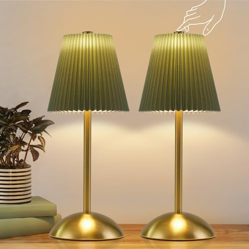 Nachttischlampe 2er Set Tischlampe Kabellos - LED Akku Tischleuchte Dimmbar | Touch USB Aufladbar Esszimmer Lampe Stoff Modern Design Nachttischleuchte für Wohnzimmer Schlafzimmer Esstisch