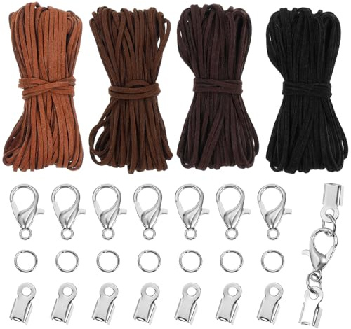 Nogeqi 4 Pcs Suede Leather Necklace Cord, 40m Suede Leather String with Clasp, Suede Leather Cord for Jewelry Making Necklace Bracelet DIY Art Crafts Beading(4 Colors 10 Meters Each)