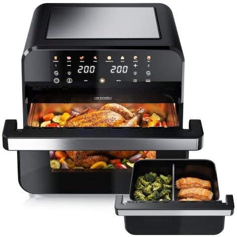 Arendo - Heißluftfritteuse XXL 12 Liter - 2 Kammern / 1 Kammer Match Funktion - extra Groß - Backofen Umluft - Grill - Dörrautomat - Air Fryer - Fritteuse ohne Öl - Pizza Hähnchen Pommes