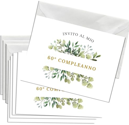Briefzauber 12 Biglietti d'invito con 12 buste | 60° Compleanno elegante | Set formato DIN A6 da compilare | Design minimalista | Carta Premium 400g (60° Compleanno - floreal)