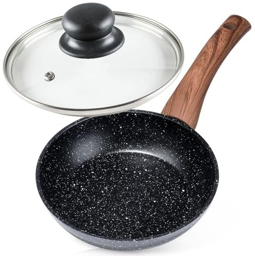 Vilde Padella 16 cm con coperchio in vetro a induzione | antiaderente in granito, padella in alluminio, piccola padella con coperchio per tutti i piani cottura, gas, elettrico