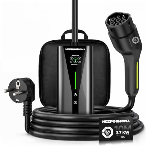 Typ 2 Ladekabel Schuko 10m 3,68kW, EV Ladegerät 6-16A einstellbar, 1-phasig Elektroauto Ladekabel mit LED-Anzeige, tragbare Ladestation IP65 für PHEV/EV