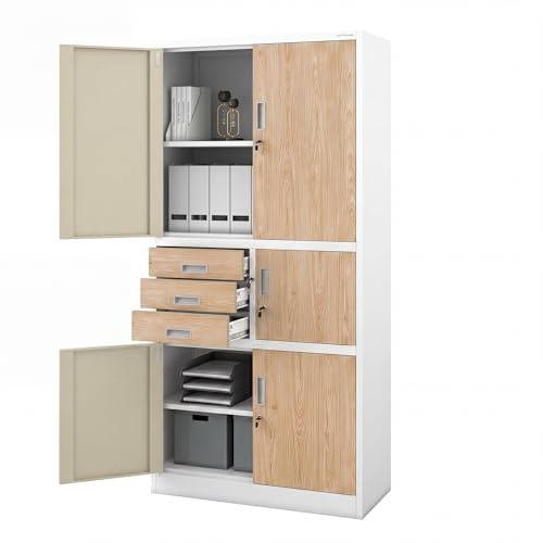 Jan Nowak Aktenschrank Büroschrank mit Tresor, 3 Schubladen, 185x90x40 cm | Metallschrank mit Zahlenschloss für 30 Ordner, 3 abschließbare Schubladen, Stahl 0,6 mm, Wandmontage möglich