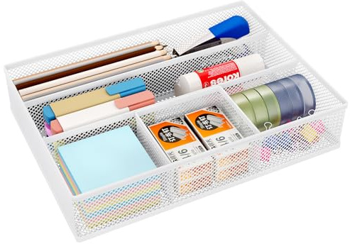 EasyPAG Metall Schubladen Tablett Stiftablage Schreibtisch Organizer Stiftehalter Stiftköcher Utensilienschalen Büro Organisation Zubehör Ablage,Weiß