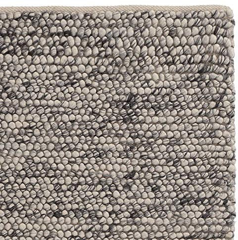 URBANARA Woll-Teppich Ravi 250x350 cm, Eierschale-Grau - Handgewebt, Skandinavisches Landhaus Design mit grober Struktur, Wohnzimmer Esszimmer Schlafzimmer, 60% Schurwolle