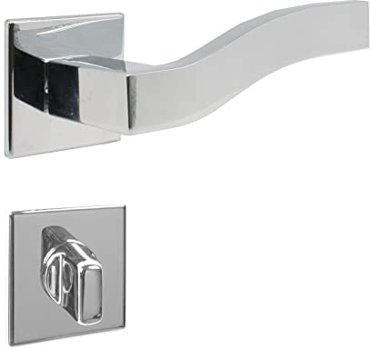 domino Türgriff PRIMUS-QR M6 WC-Bad Drückergarnitur für Zimmertüren Türdrücker-Set Rosetten-Garnitur Türbeschläge/Farbe:Chrom Glänzend/Material:Legierter Stahl