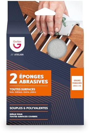 Lot 2 Eponge Abrasive pour poncer : 1 Grain Fin et 1 Grain Gros Gerlon - Made in France ADSEGF L, Neutre