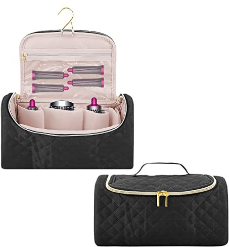 Linkidea Travel Carry Case Compatible with Dyson Airwrap Styler, Portable Hanging Hair Dryer Storage Case with Side Mesh Pockets, Hair Dryer Accessories Organizer (Black)