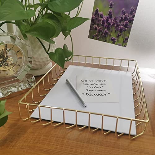 Yamfurga Schreibtischablage, Draht-Metall-Briefablage, Organizer, Größe 31 x 24,1 x 4,8 cm, Gold